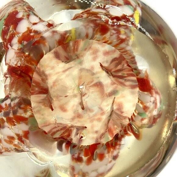 Confetti Controlled Bubble Paperweight Red White Clear Art Glass 3" Pointed Top - Picture 8 of 8